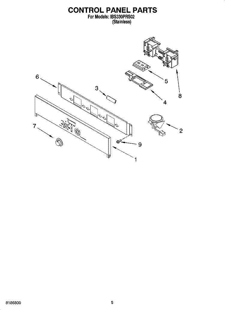 CONTROL PANEL PARTS Diagram and Parts List for IBS330PRS02  Whirlpool Wall Oven