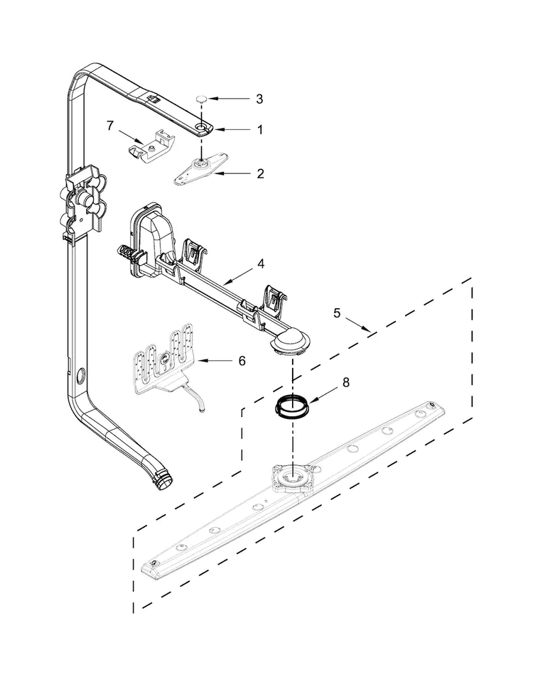 Upper Wash And Rinse Parts Diagram and Parts List for KUDE70FXPA6  KitchenAid Dishwasher