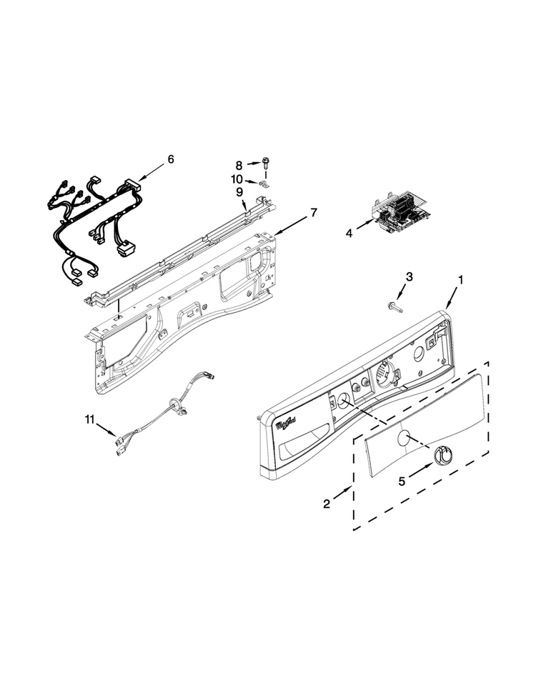 Control Panel Parts Diagram and Parts List for WFW61HEBW0  Whirlpool Washer