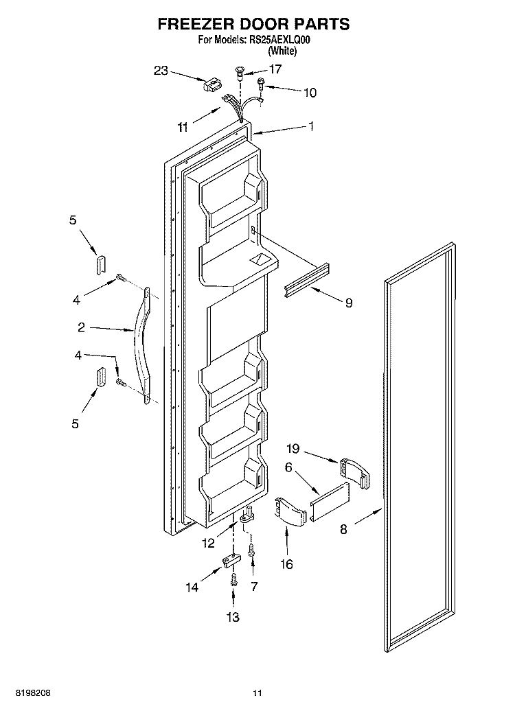 FREEZER DOOR PARTS Diagram and Parts List for RS25AEXLQ00  Roper Refrigerator