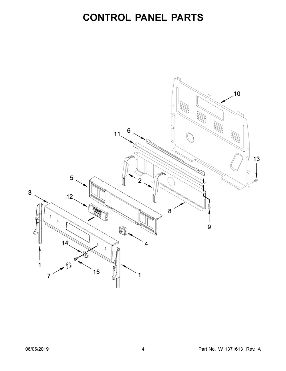 Control Panel Parts Diagram and Parts List for YWFE775H0HB1  Whirlpool Range