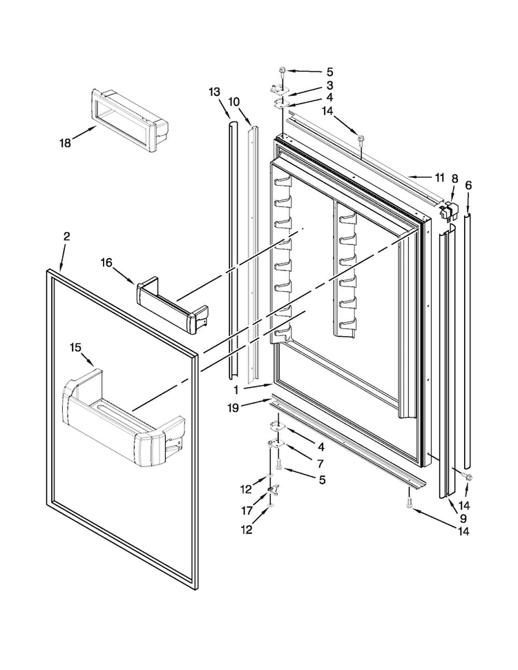 Refrigerator Door Parts Diagram and Parts List for KBRO36FTX08  KitchenAid Refrigerator