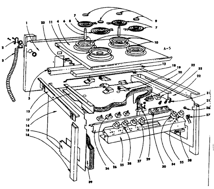 Top Section And Outer Body Parts Diagram and Parts List for 1554546620  Kenmore Range