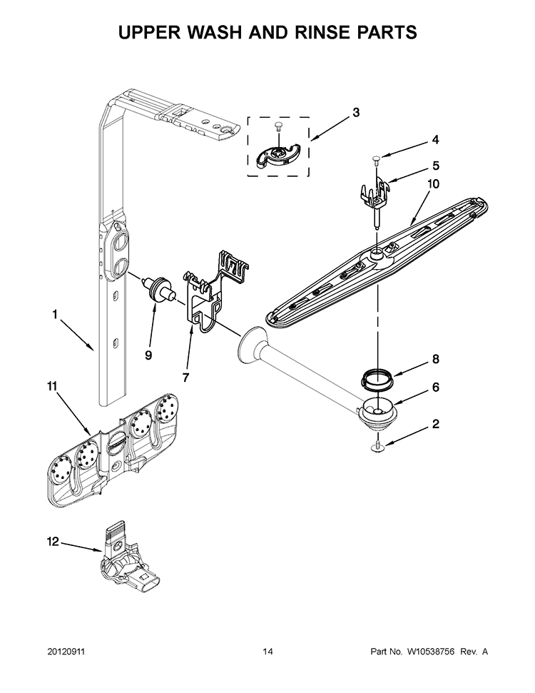 UPPER WASH AND RINSE PARTS Diagram and Parts List for KUDS35FBBL0  KitchenAid Dishwasher