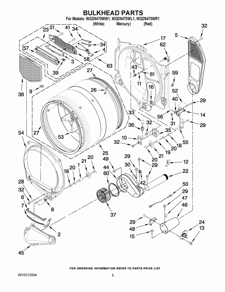 BULKHEAD PARTS Diagram and Parts List for WGD9470WR1  Whirlpool Dryer
