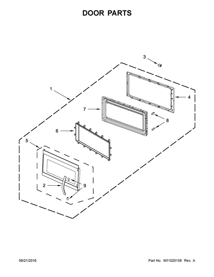 Door Parts Diagram and Parts List for WMH53520CB3  Whirlpool Microwave