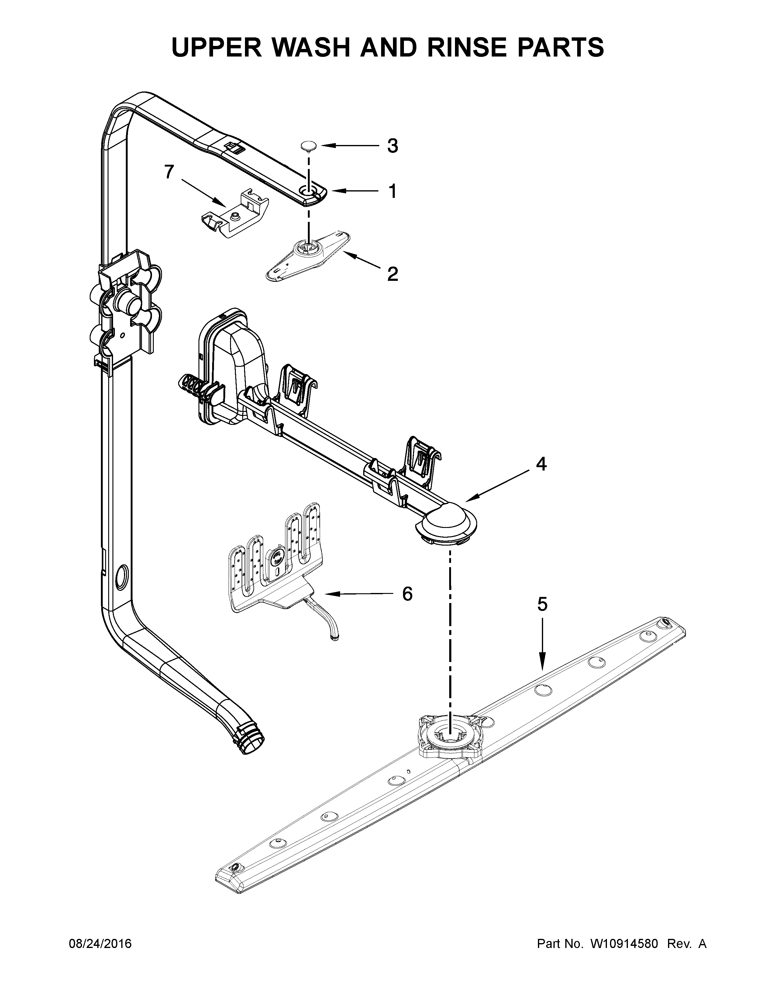 Upper Wash And Rinse Parts Diagram and Parts List for 66514529N610  Kenmore Dishwasher