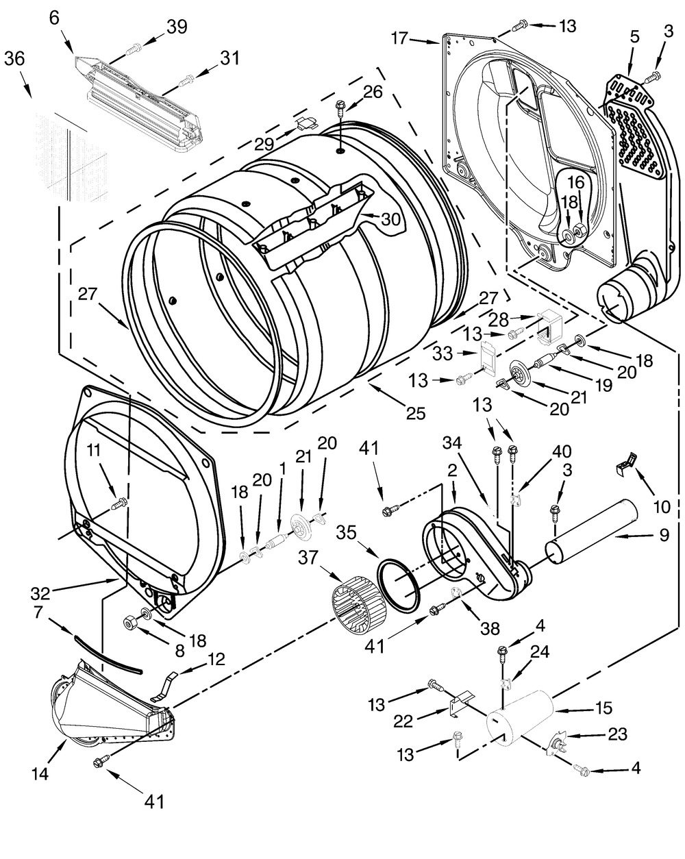 Upper And Lower Bulkhead Parts Diagram and Parts List for MLG27PRFWW0  Whirlpool Dryer