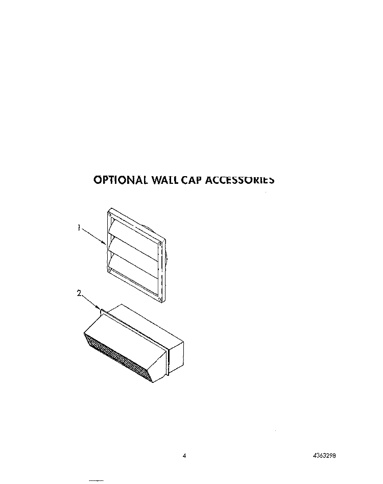 OPTIONAL WALL CAP ACCESSORIES Diagram and Parts List for SC8900EXB1  Whirlpool Cooktop
