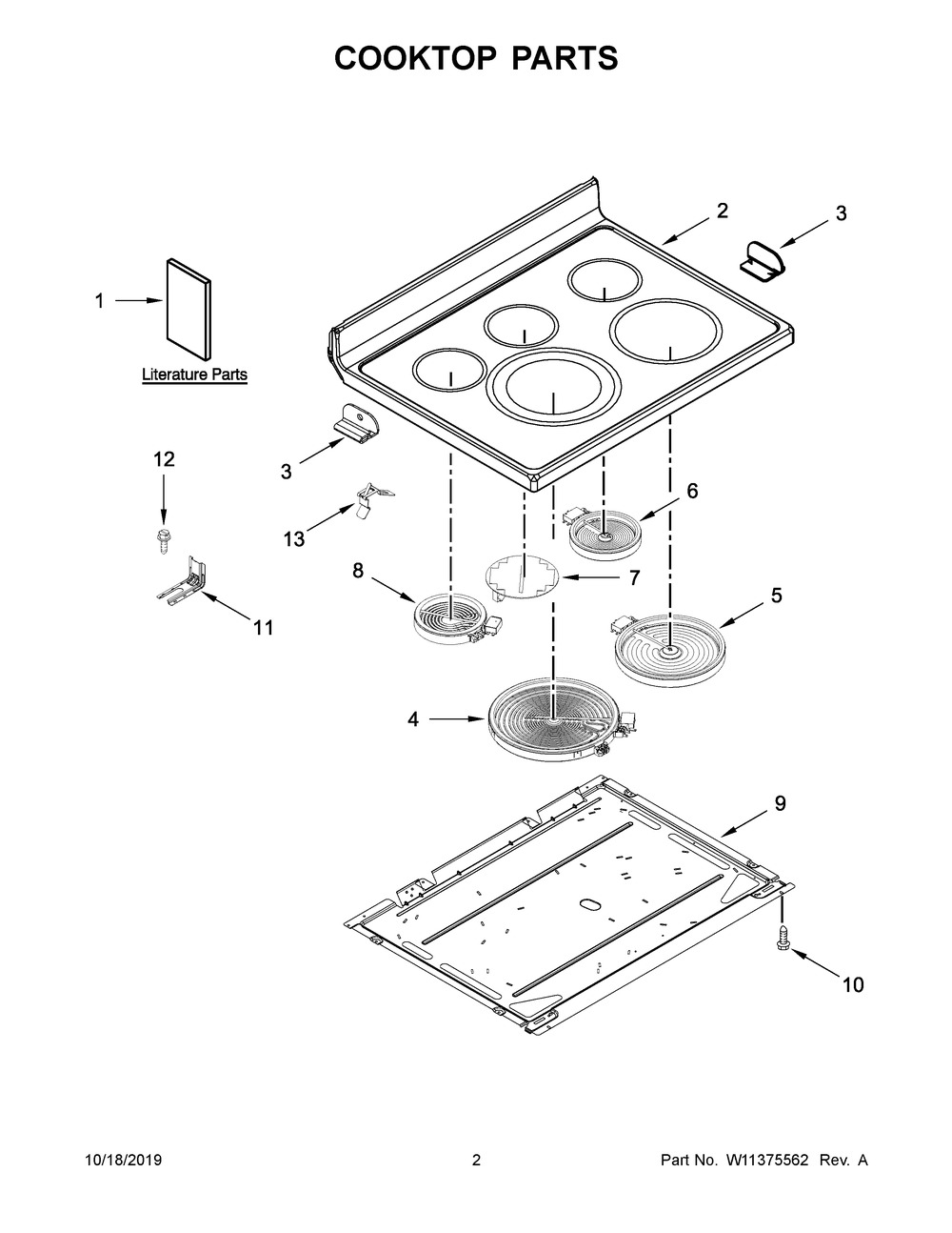 Cooktop Parts Diagram and Parts List for YKFEG500EWH3  Whirlpool Range