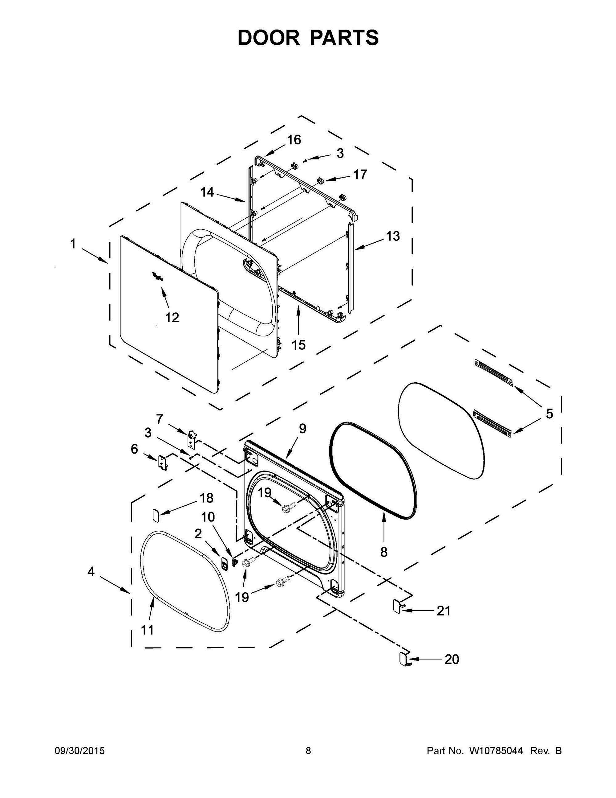 05 - DOOR PARTS Diagram and Parts List for YWED8500DC1  Whirlpool Dryer