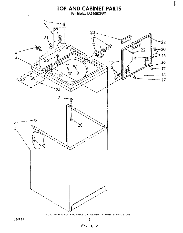 TOP AND CABINET , LITERATURE AND OPTIONAL Diagram and Parts List for LA5400XPW0  Whirlpool Washer