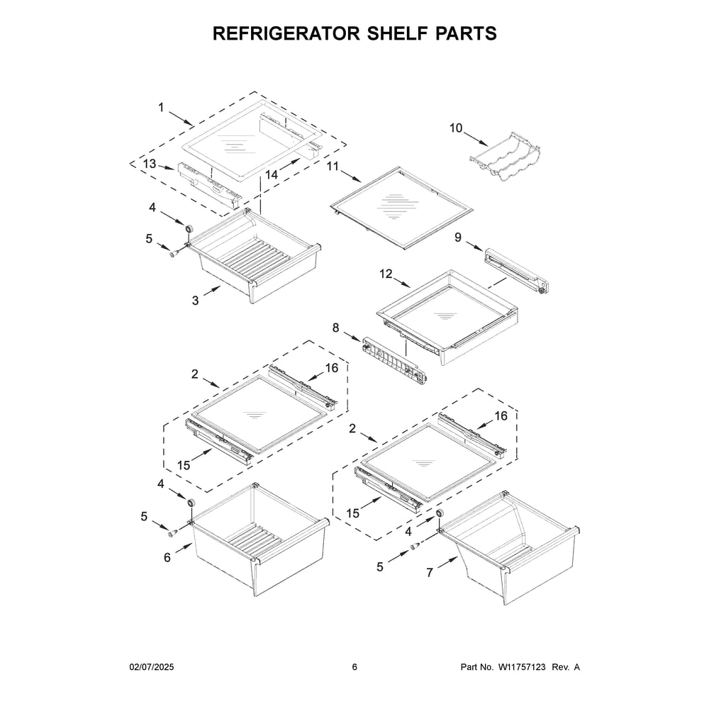 Refrigerator Shelf Parts Diagram and Parts List for KRSC336RPS00  KitchenAid Refrigerator