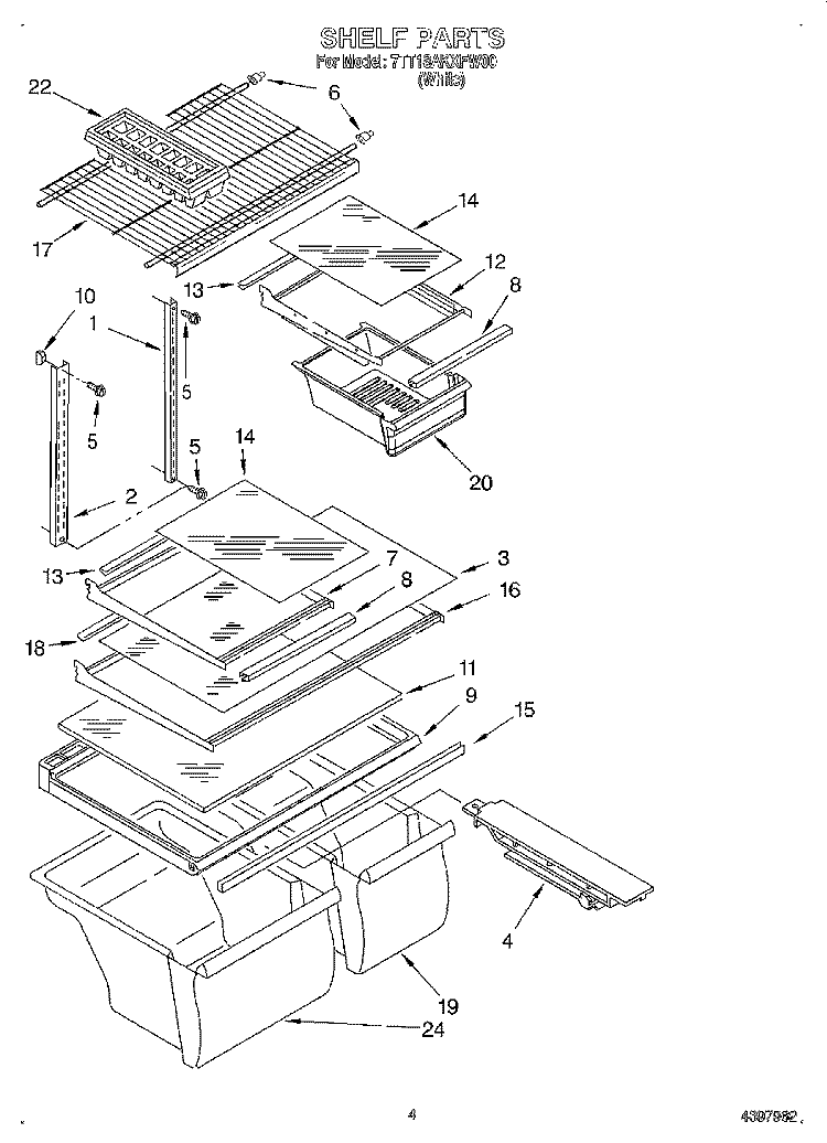 SHELF Diagram and Parts List for 7TT18AKXFW00  Whirlpool Refrigerator