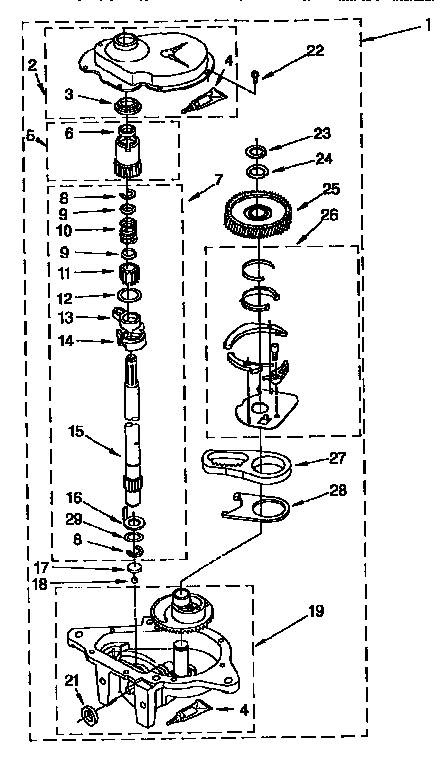 Gearcase Diagram and Parts List for LSR7233BGO  Whirlpool Washer