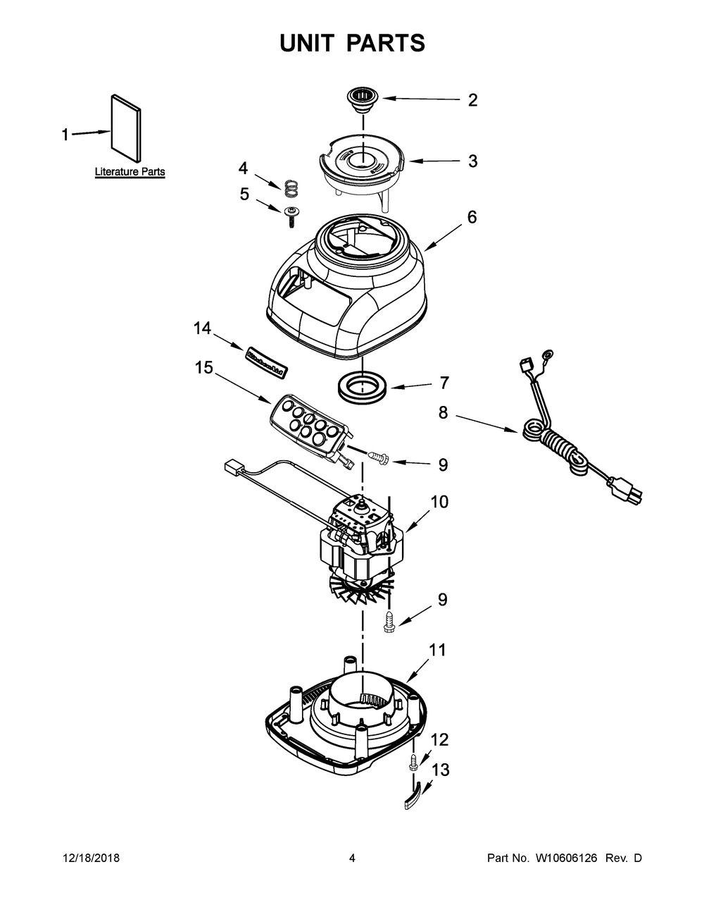 Unit Parts Diagram and Parts List for KSB1570MF0  Whirlpool Blender