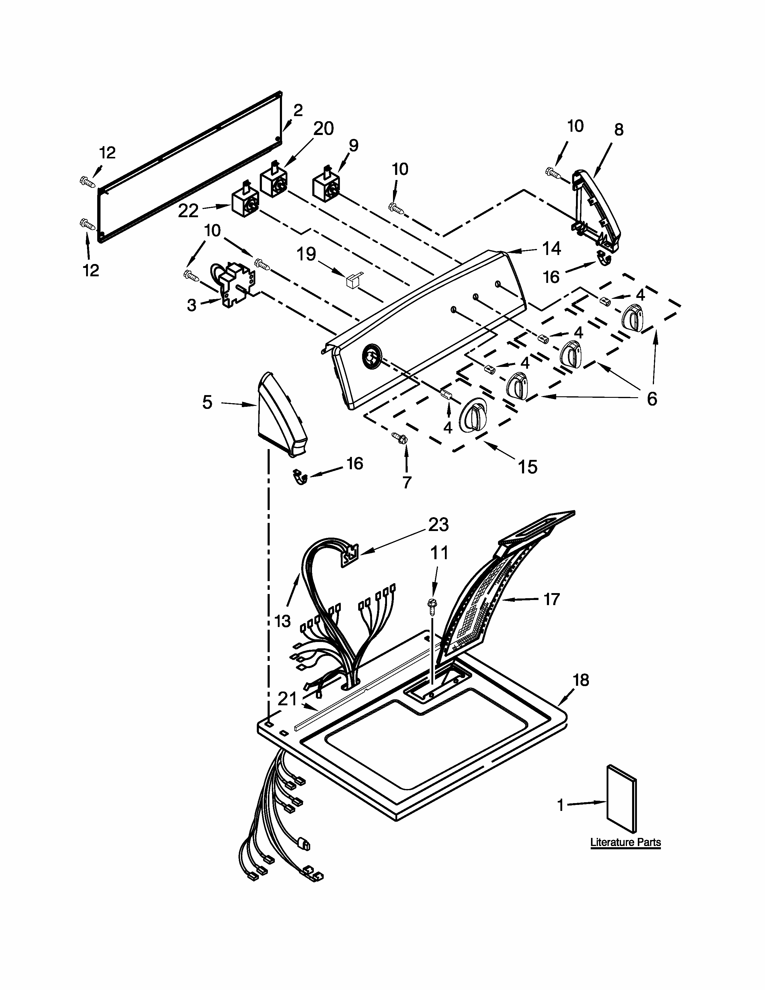 Top And Console Parts Diagram and Parts List for 11075102311  Kenmore Dryer
