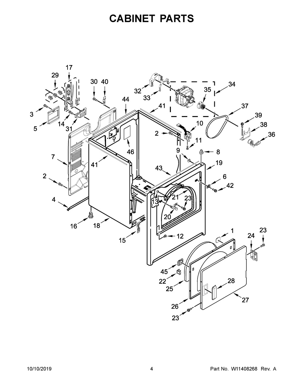 Cabinet Parts Diagram and Parts List for 4KWED5700JW0  Whirlpool Dryer