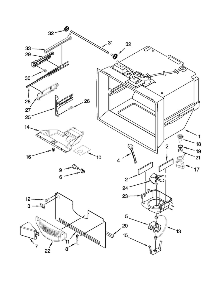 Freezer Liner Parts Diagram and Parts List for 10672003016  Kenmore Refrigerator