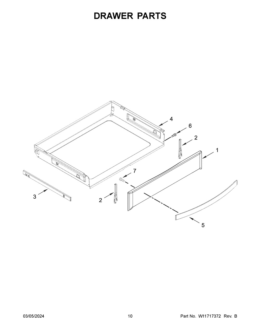 Drawer Parts Diagram and Parts List for WEG750H0HV6  Whirlpool Range