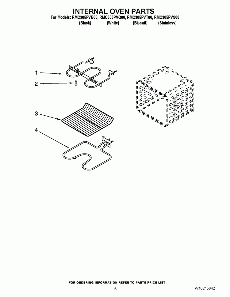 INTERNAL OVEN PARTS Diagram and Parts List for RMC305PVB00  Whirlpool Microwave Oven Combo