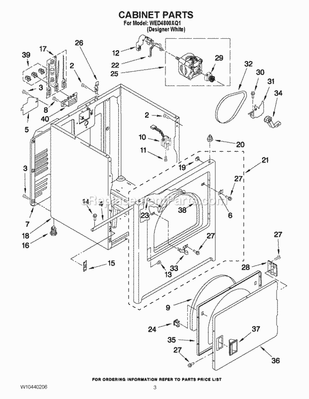 CABINET PARTS Diagram and Parts List for WED4800XQ1  Whirlpool Dryer
