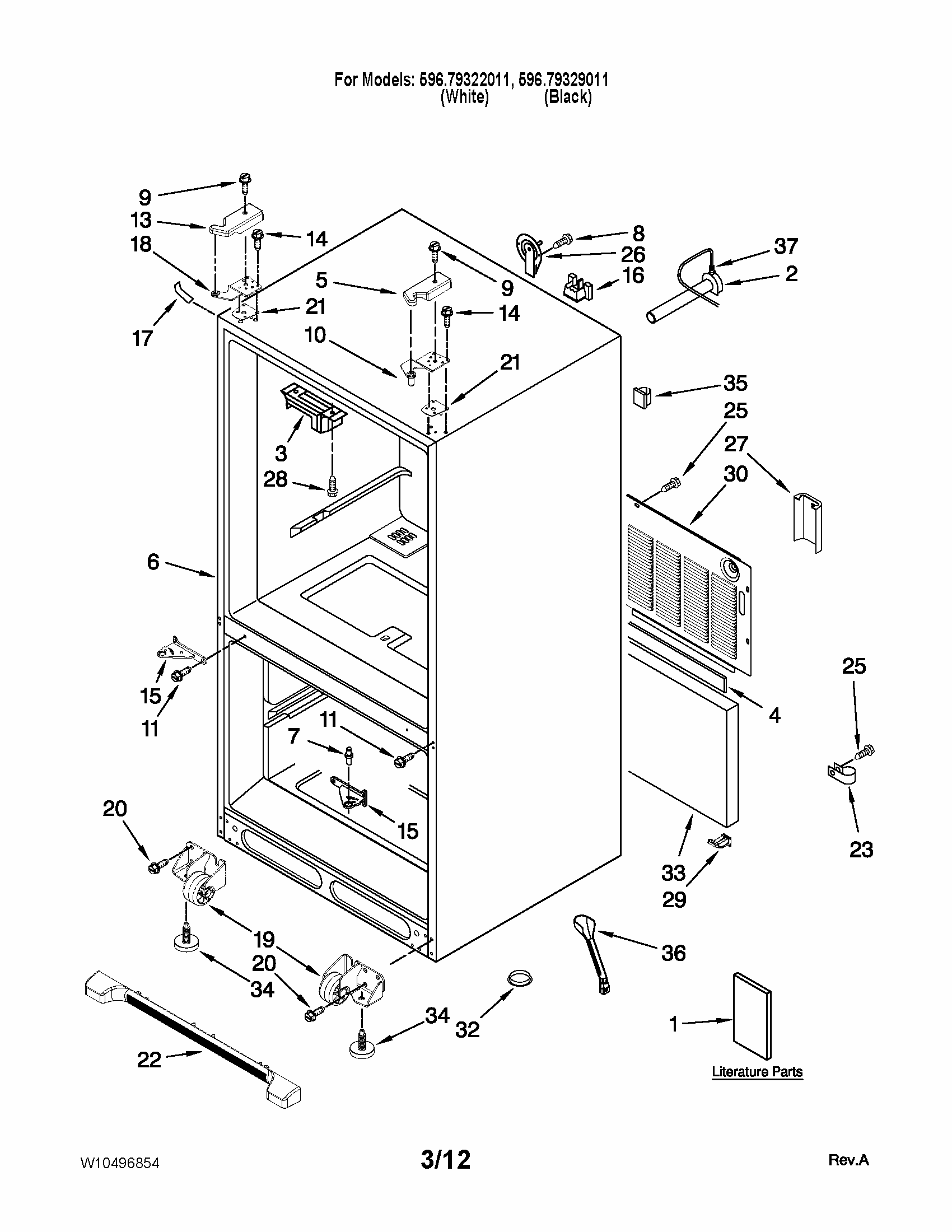 Cabinet Parts Diagram and Parts List for 59679322011  Kenmore Refrigerator