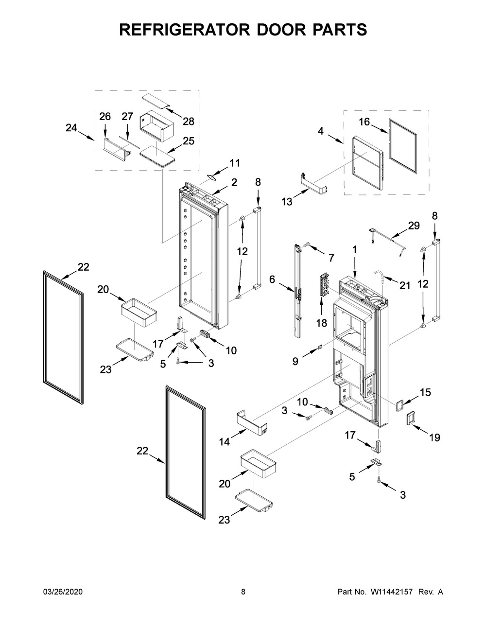 Refrigerator Door Parts Diagram and Parts List for KRFC704FSS03  Whirlpool Refrigerator