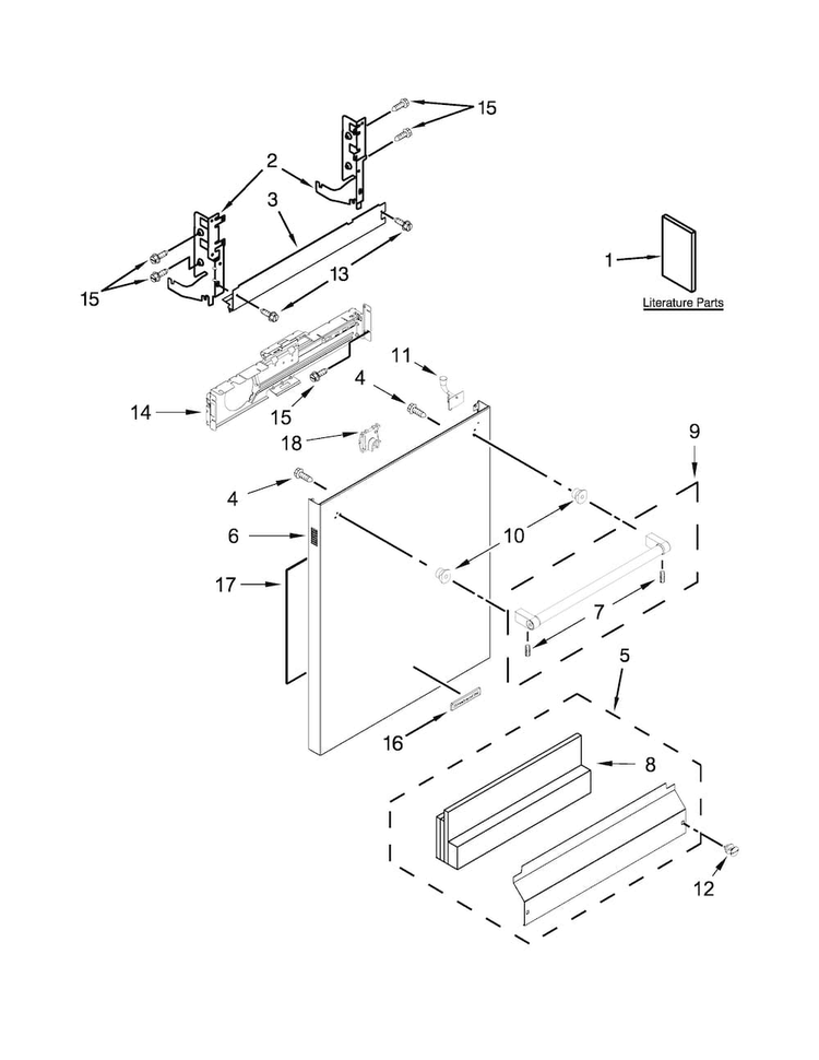 Door And Panel Parts Diagram and Parts List for KDTE104ESS1  KitchenAid Dishwasher