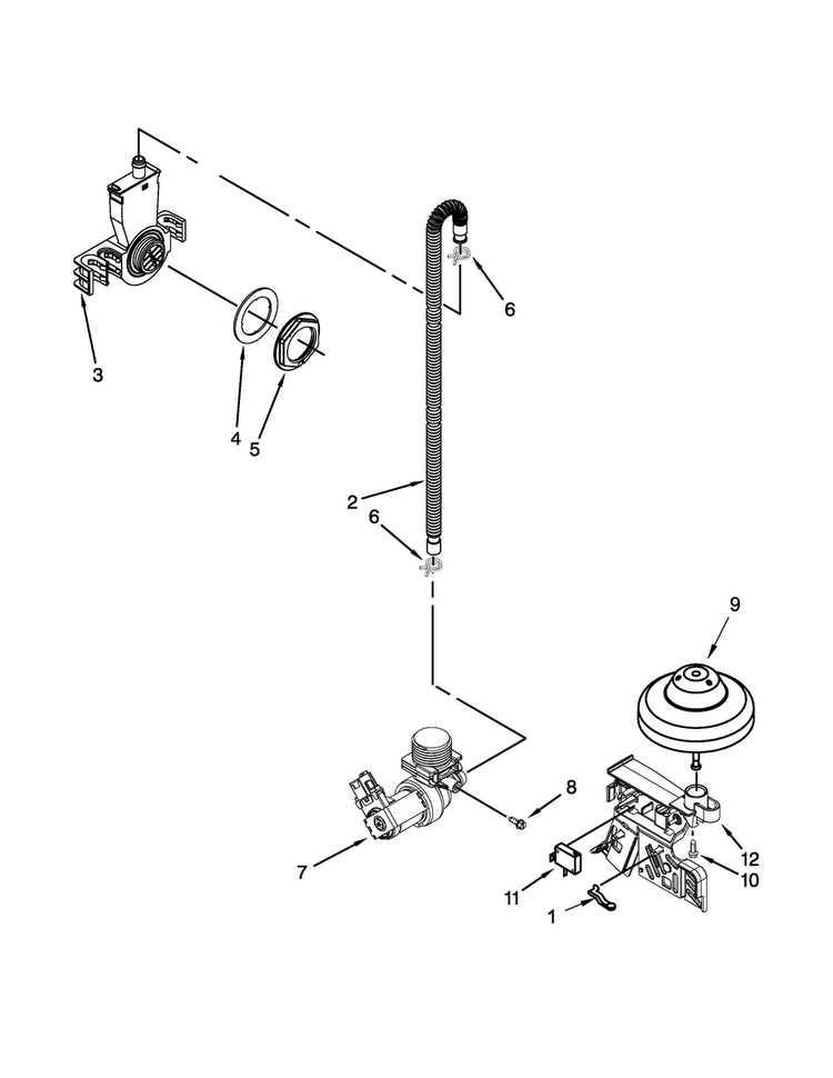 Fill, Drain And Overfill Parts Diagram and Parts List for WDP350PAAB6  Whirlpool Dishwasher