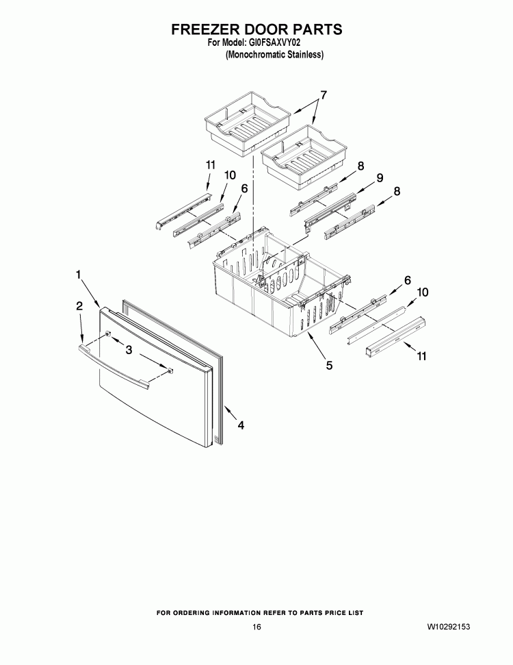FREEZER DOOR PARTS Diagram and Parts List for GI0FSAXVY02  Whirlpool Refrigerator