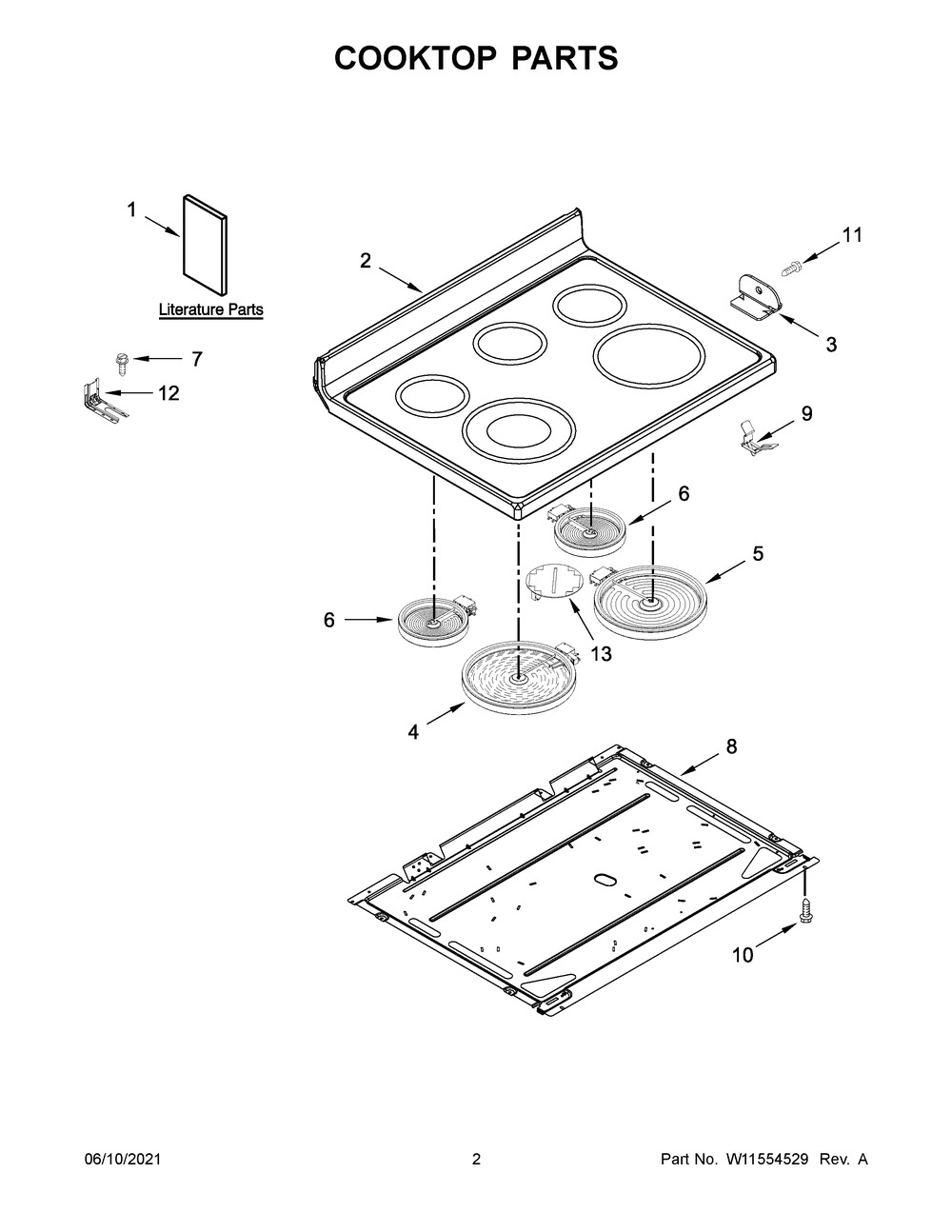 Cooktop Parts Diagram and Parts List for YMER6600FW3  Whirlpool Range
