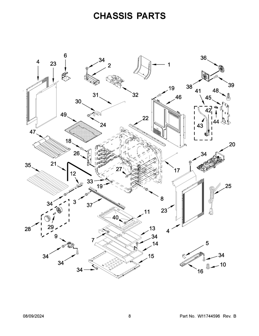 05 - Chassis Parts Diagram and Parts List for WFGS7530RB0  Whirlpool Range