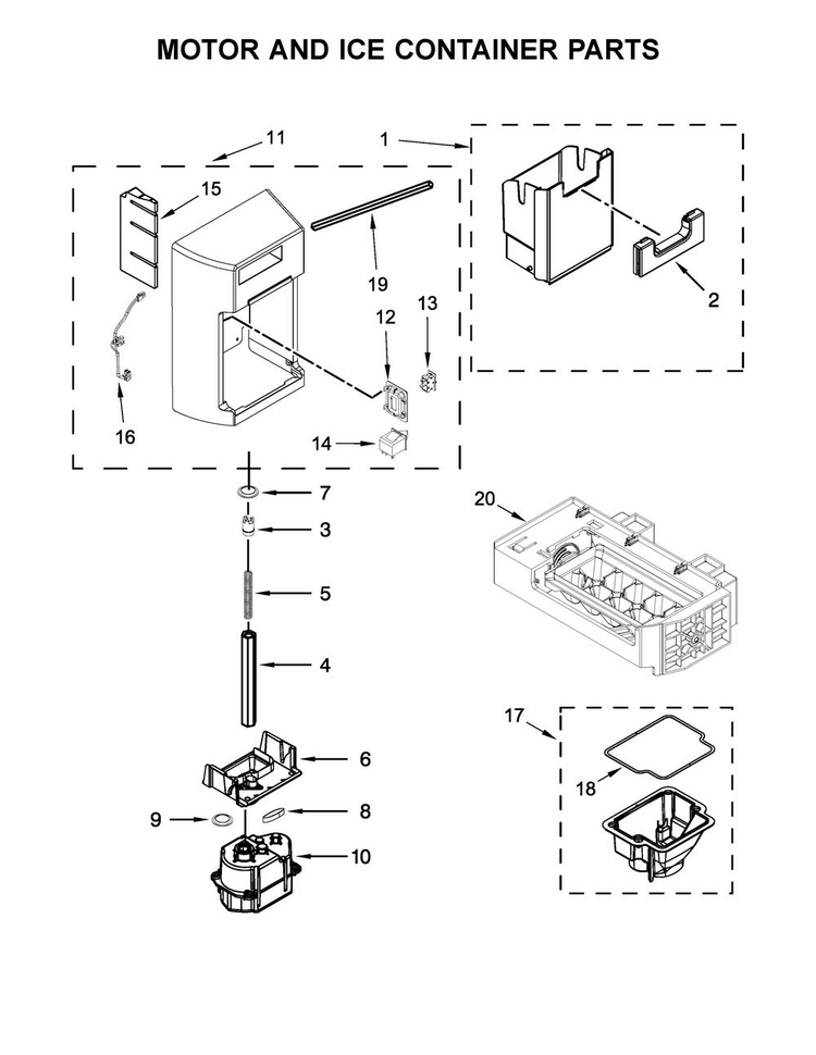 Motor And Ice Container Parts Diagram and Parts List for WRS576FIDM02  Whirlpool Refrigerator