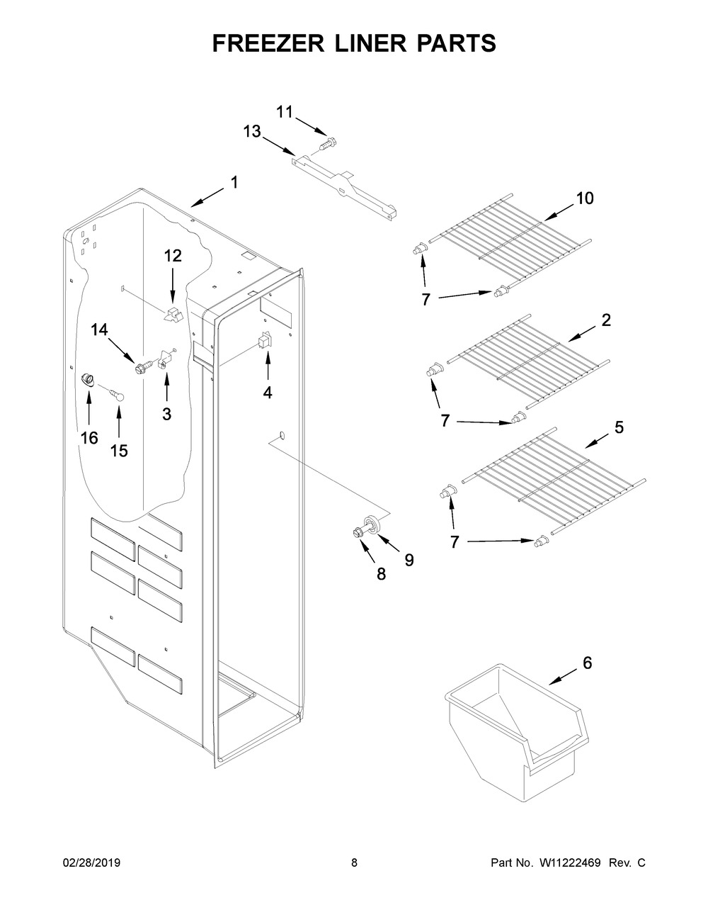 Freezer Liner Parts Diagram and Parts List for IRS335SDHM00  Whirlpool Refrigerator
