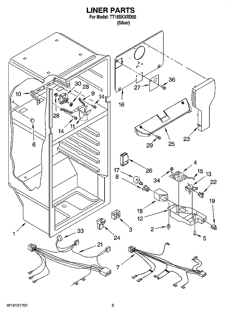 LINER PARTS Diagram and Parts List for TT18SKXRD02  Estate Refrigerator