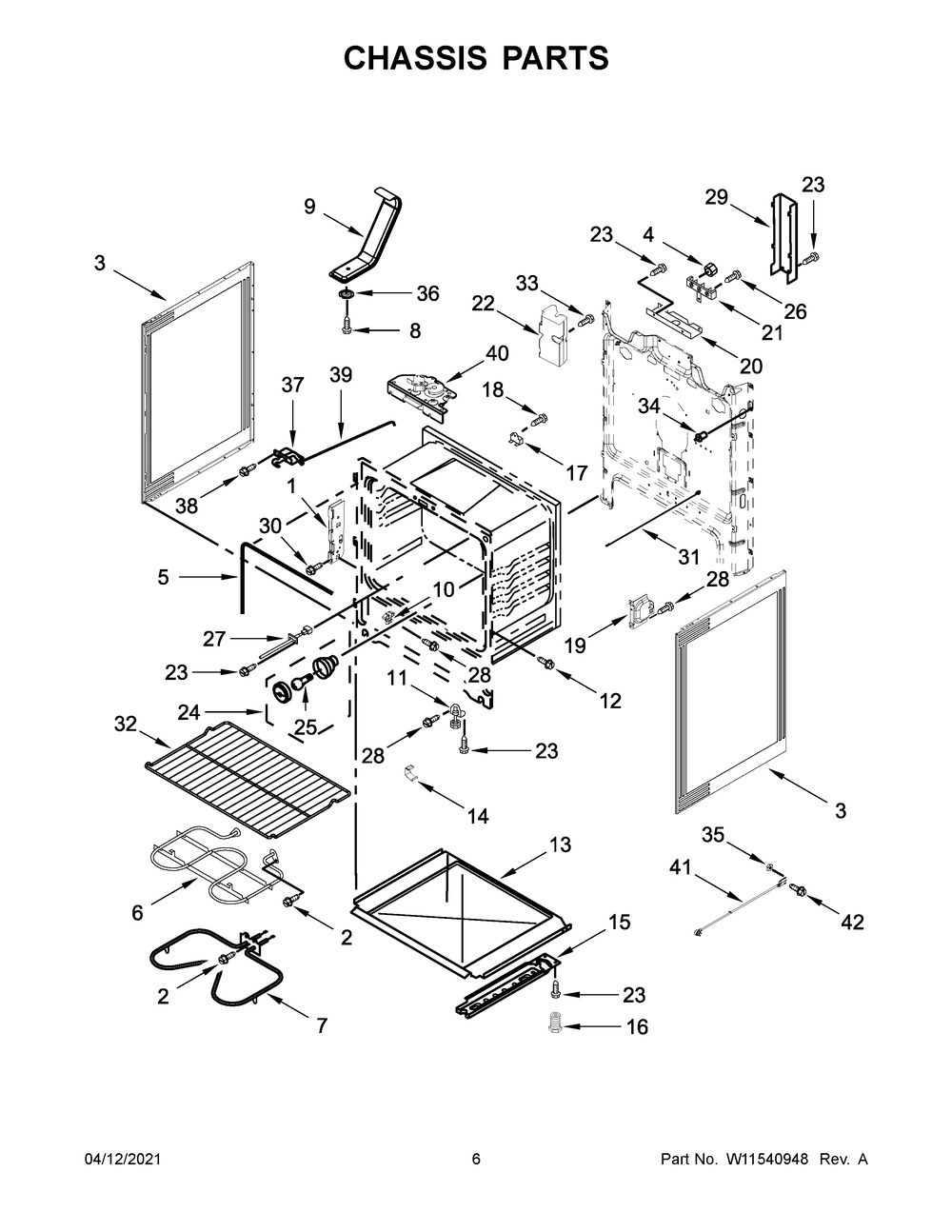 Chassis Parts Diagram and Parts List for YWFE515S0JS1  Whirlpool Range