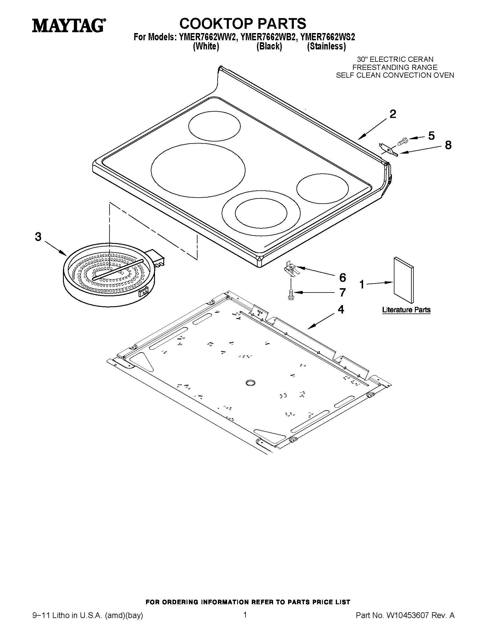 01 - COOKTOP PARTS Diagram and Parts List for YMER7662WS2  Whirlpool Range