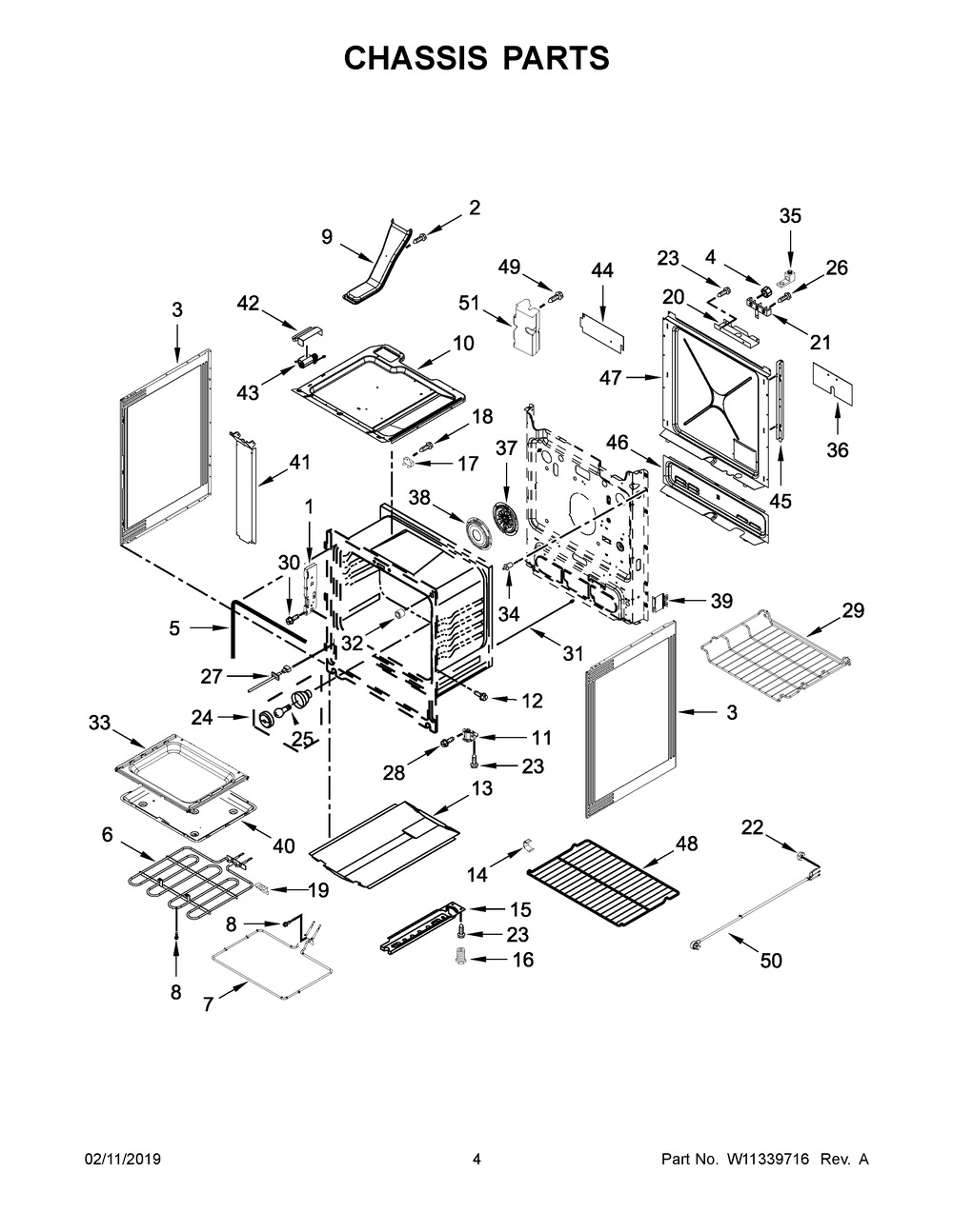 Chassis Parts Diagram and Parts List for YWEE750H0HB1  Whirlpool Range