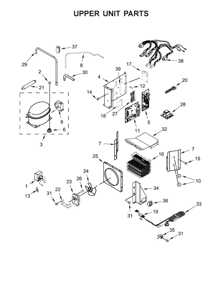 Upper Unit Parts Diagram and Parts List for KBSD608ESS01  KitchenAid Refrigerator
