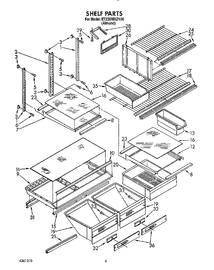 SHELF, LIT/OPTIONAL Diagram and Parts List for ET22DMXZN00  Whirlpool Refrigerator