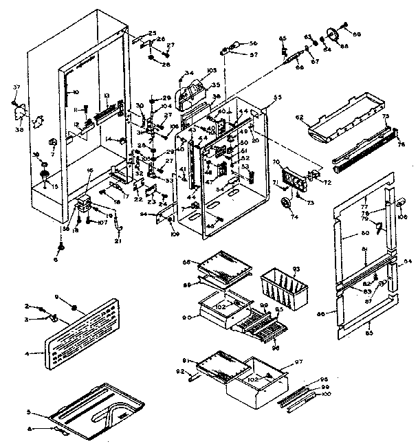 Cabinet Parts Diagram and Parts List for 106U14GIM  Kenmore Refrigerator