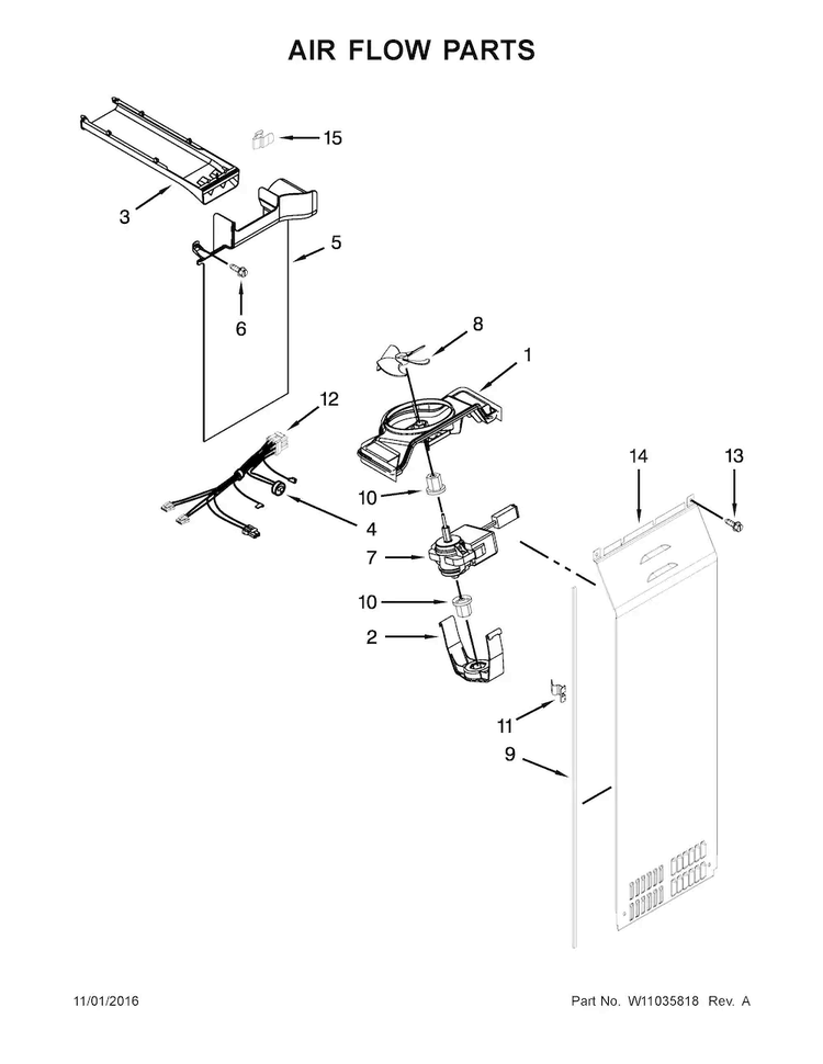 Air Flow Parts Diagram and Parts List for 10651135610  Kenmore Refrigerator