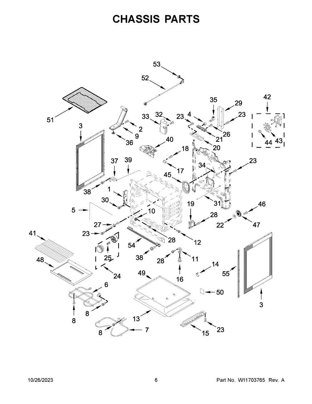 Chassis Parts Diagram and Parts List for YWFE550S0LV3  Whirlpool Range