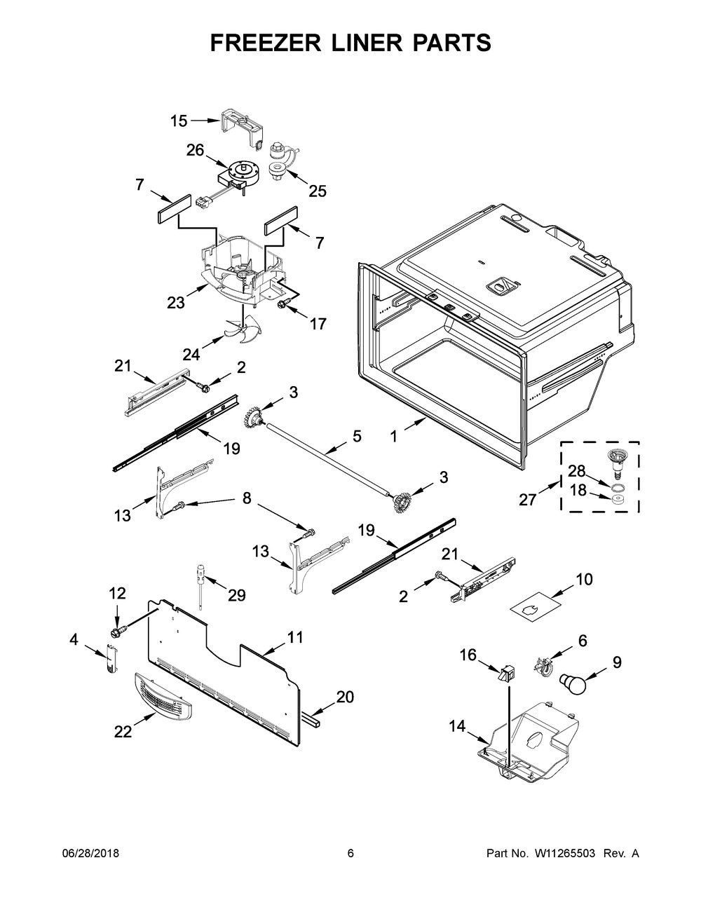 Freezer Liner Parts Diagram and Parts List for WRF555SDFZ08  Whirlpool Refrigerator