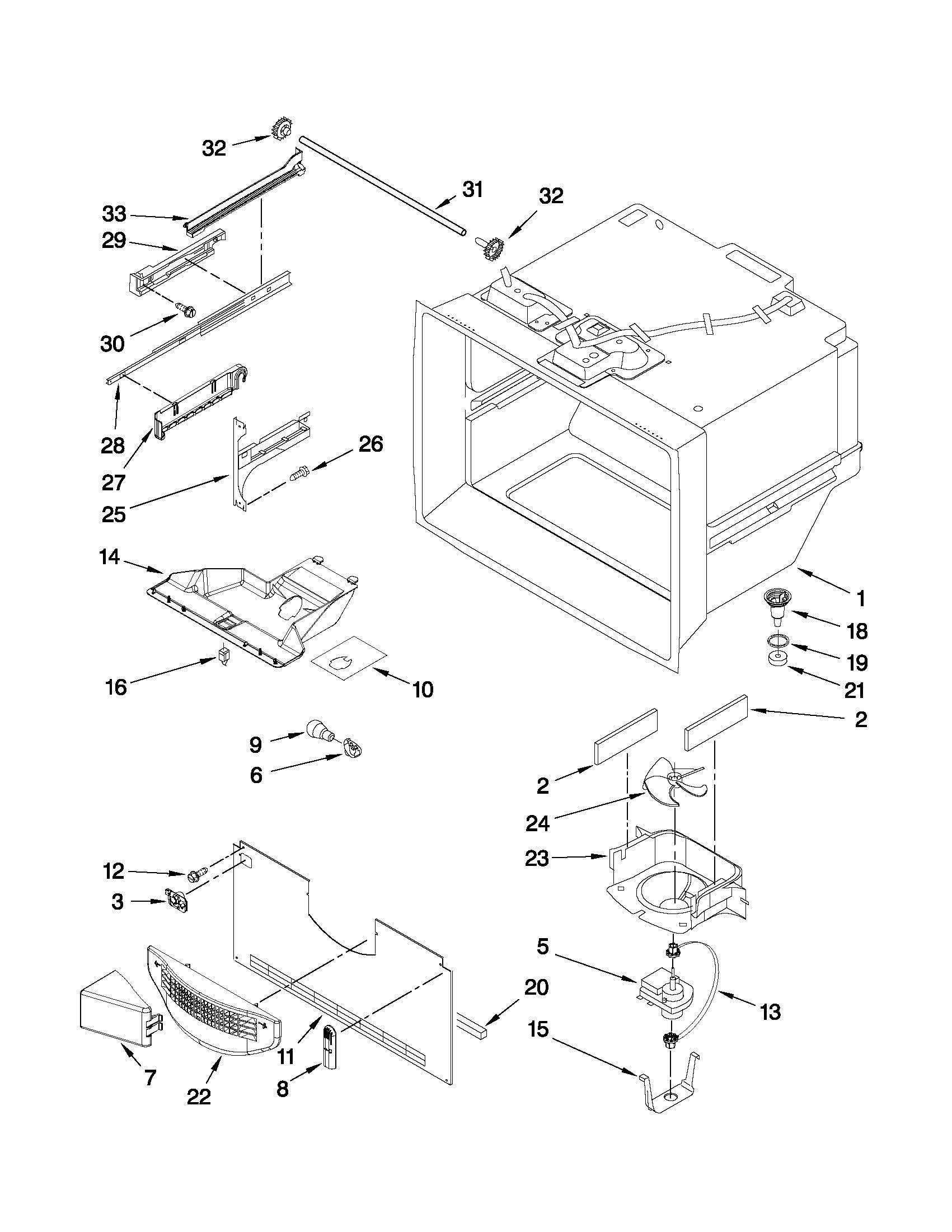 Freezer Liner Parts Diagram and Parts List for 59672003014  Kenmore Refrigerator
