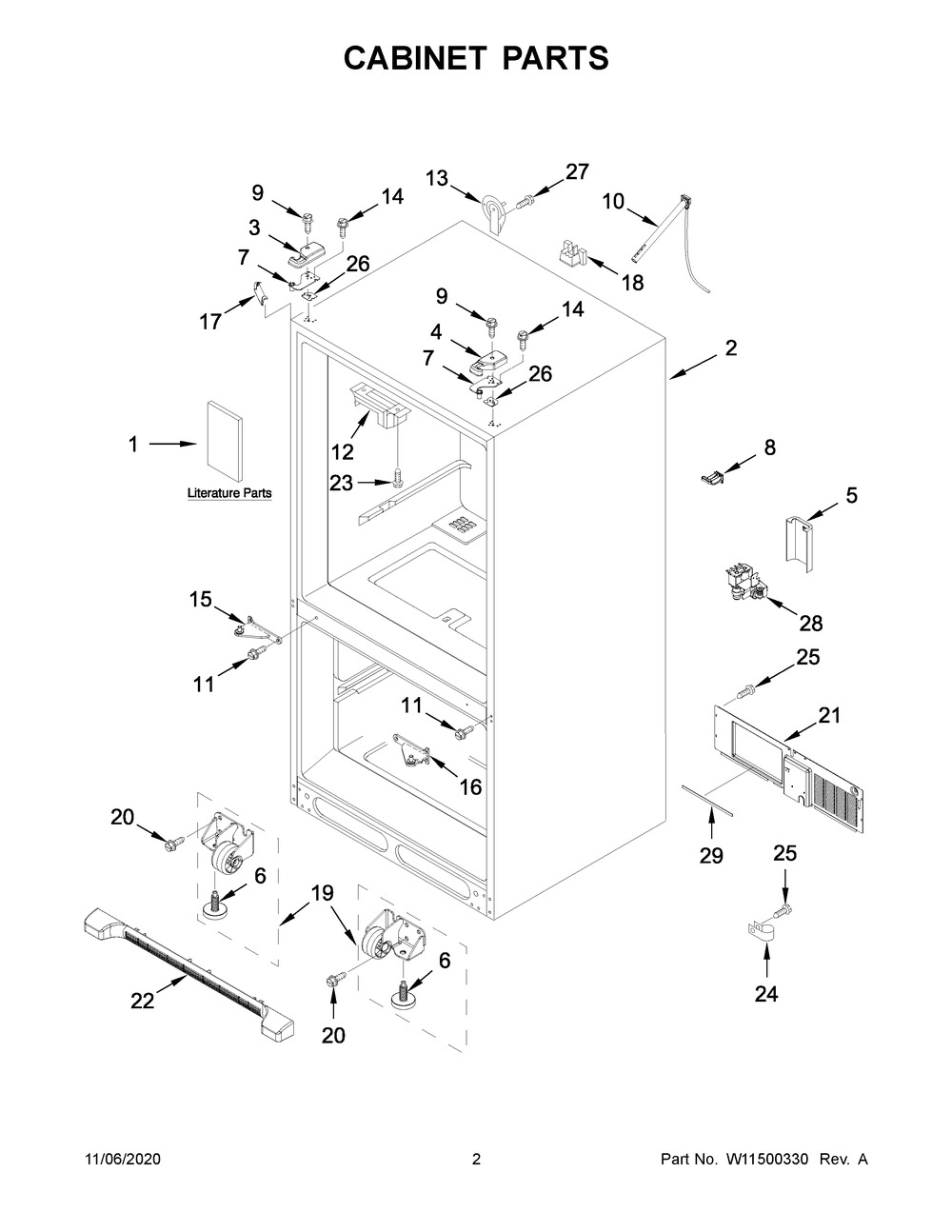 Cabinet Parts Diagram and Parts List for WRF535SWHV03  Whirlpool Refrigerator