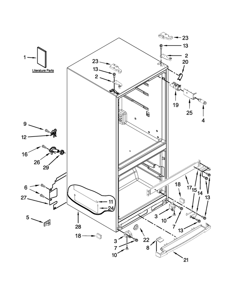 Cabinet Parts Diagram and Parts List for WRF560SMYH04  Whirlpool Refrigerator