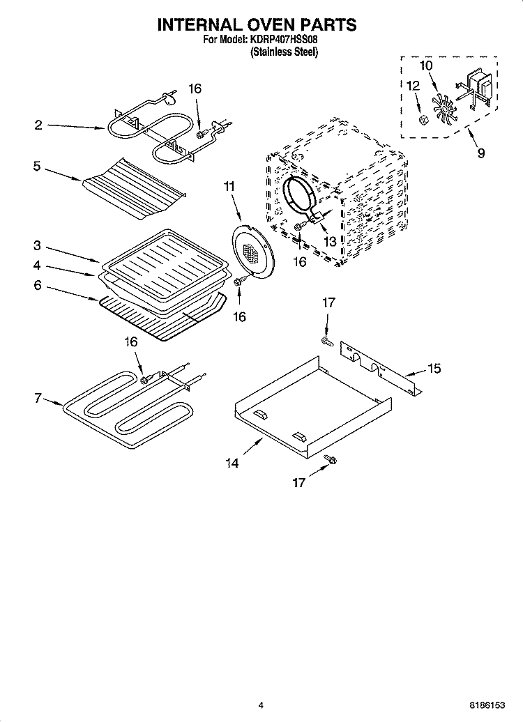 INTERNAL OVEN PARTS Diagram and Parts List for KDRP407HSS08  KitchenAid Range