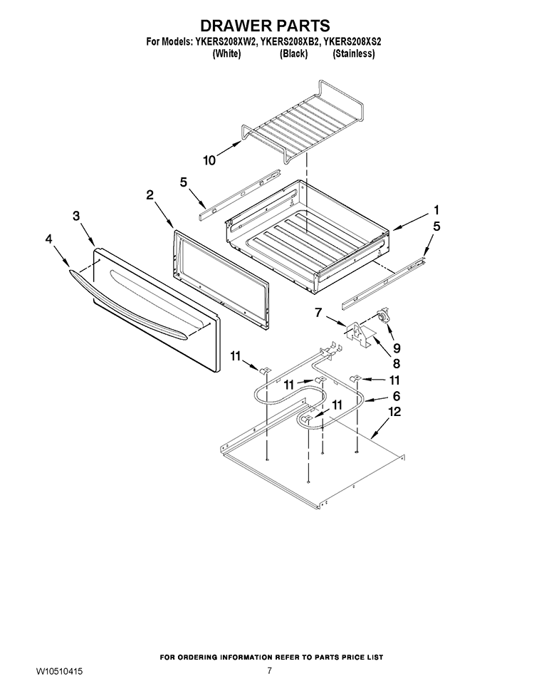 DRAWER PARTS Diagram and Parts List for YKERS208XB2  KitchenAid Range